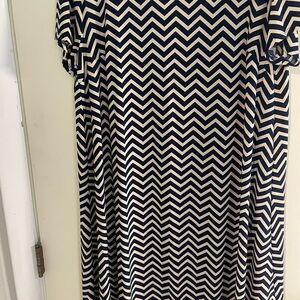 Tacera Navy and White Chevron Dress